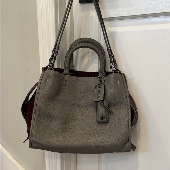 Coach Handbags - Coach Rogue 30 Heather Gray Pebbled Leather with Burgundy Suede